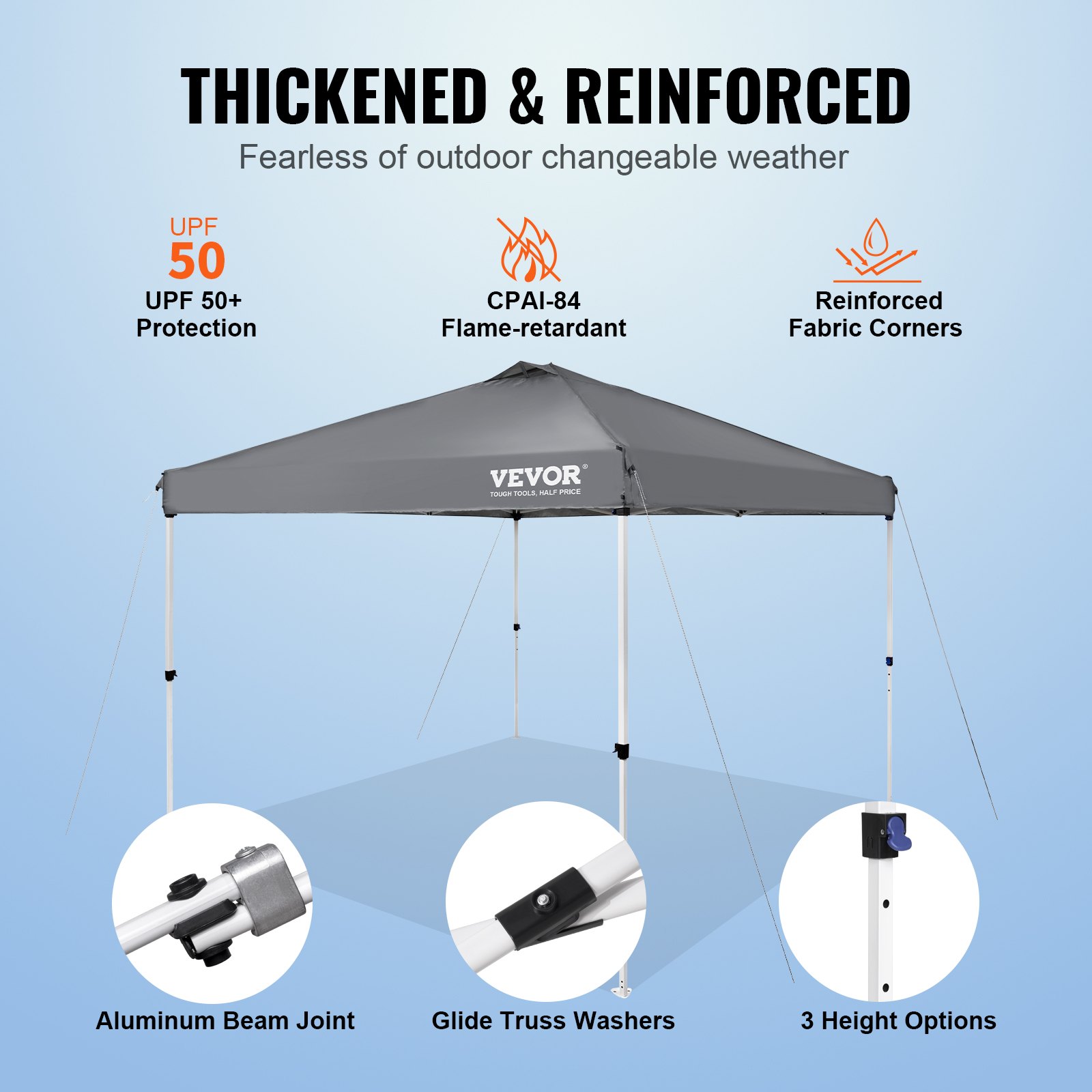 VEVOR Pavilion 304,8x304,8x320cm Tuintent 250D PU Zilver Gecoat Stof Opvouwbare Paviljoen inclusief Opbergtas Partytent 6-8 Personen Pop-up Tent Opvouwbare Tent Tuinpaviljoen voor Kampeertrip