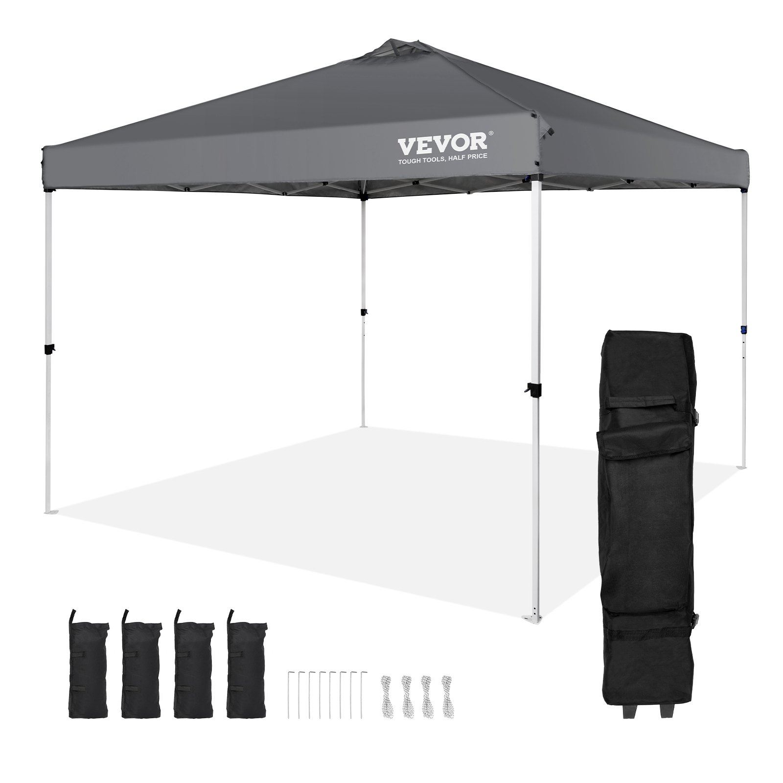 VEVOR Pavilion 304,8x304,8x320cm Tuintent 250D PU Zilver Gecoat Stof Opvouwbare Paviljoen inclusief Opbergtas Partytent 6-8 Personen Pop-up Tent Opvouwbare Tent Tuinpaviljoen voor Kampeertrip