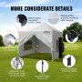 VEVOR pop up canopy with waterproof seams, adjustable height, wheeled carry bag, and seamless velcro.