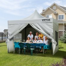 VEVOR paviljoen 304,8x304,8x320cm tuintent 500D PU zilveren stof opvouwbaar paviljoen in hoogte verstelbaar incl. opbergtas partytent 6-8 personen pop-up tent wit tuinpaviljoen voor kampeertrip