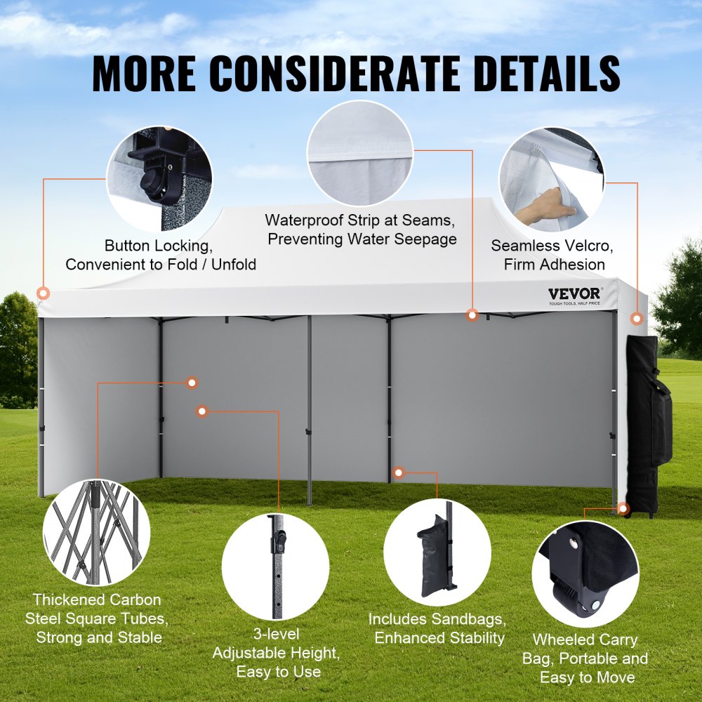 VEVOR Pavilion 304,8 x 609,6 x 320 cm Tuintent 500D PU Zilveren Stof Opvouwbare Paviljoen Hoogte Verstelbaar Inclusief Opbergtas Partytent 12-16 Personen Pop-up Tent Tuinpaviljoen voor Kampeertrip