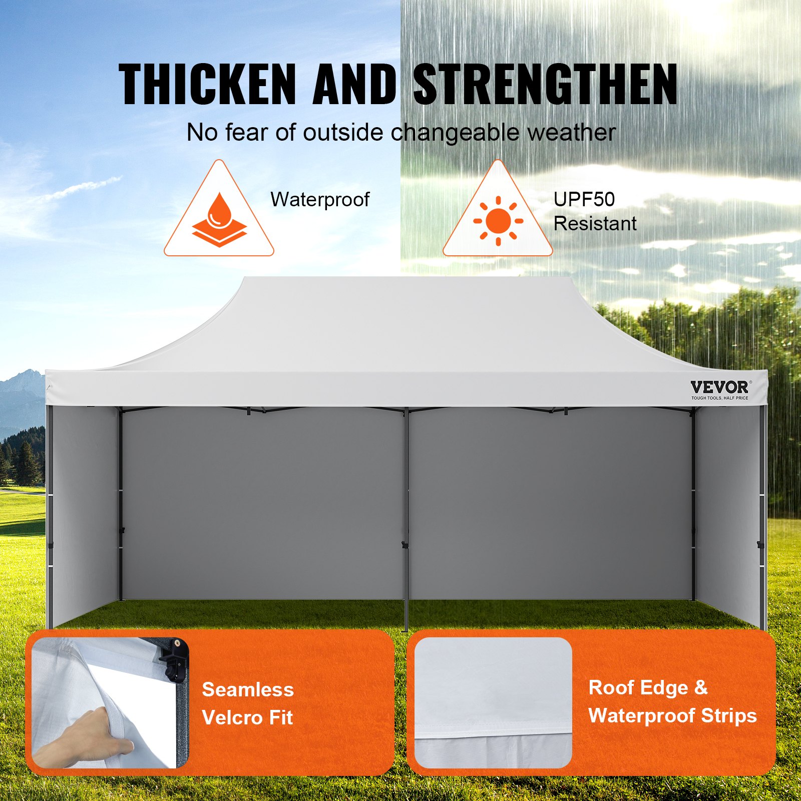 VEVOR Pavilion 304,8 x 609,6 x 320 cm Tuintent 500D PU Zilveren Stof Opvouwbare Paviljoen Hoogte Verstelbaar Inclusief Opbergtas Partytent 12-16 Personen Pop-up Tent Tuinpaviljoen voor Kampeertrip