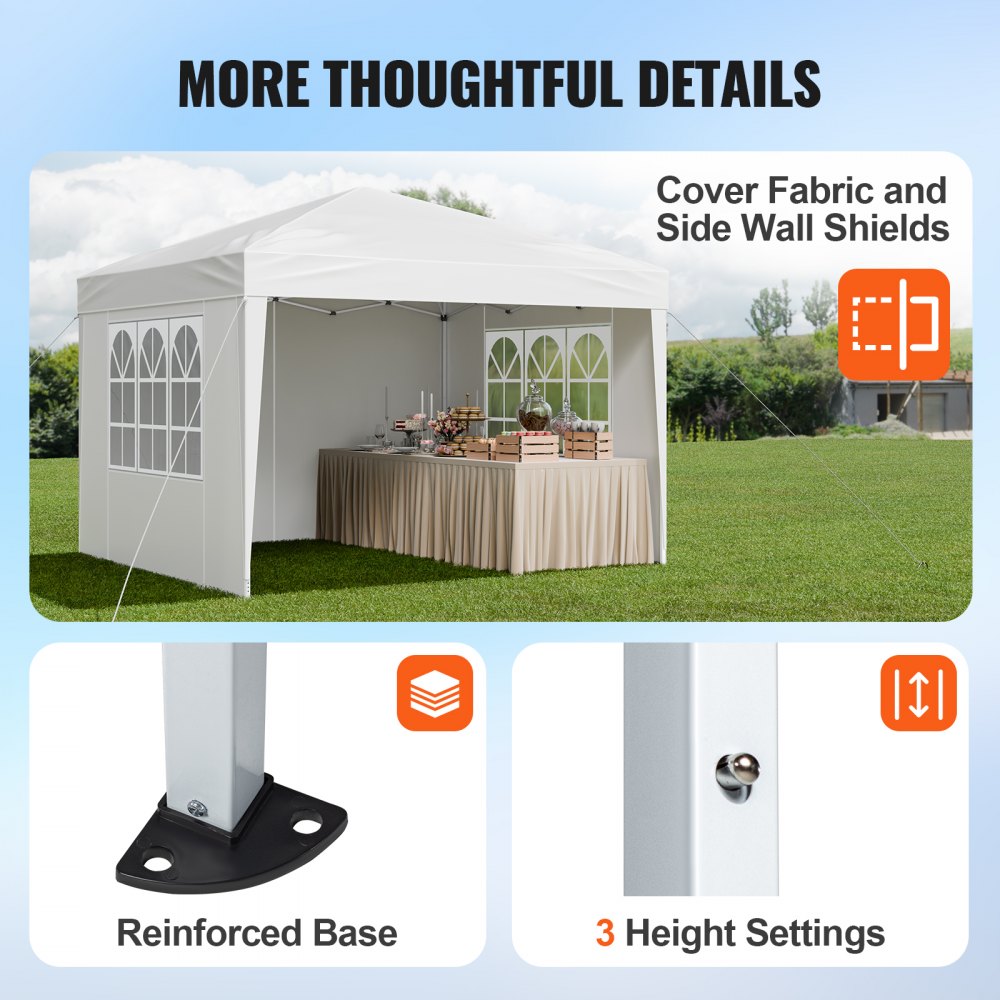 VEVOR Pop Up Canopy, 10 x 10 FT Instant Canopy Portable Gazebo with 3 Sidewalls & 2 Ventilated Windows, Height Adjustable Pop-Up Outdoor Shelter Tent for Events, Patio, Backyard, Party, Parking