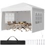 VEVOR Pop-up Gazebo, 2,95 x 2,95 x 2,63 m, Gazebo-tent, draagbare tuintent met zijwanden en geventileerde ramen, 3 hoogte-instellingen, partytent, parasol voor buitenevenementen, wit