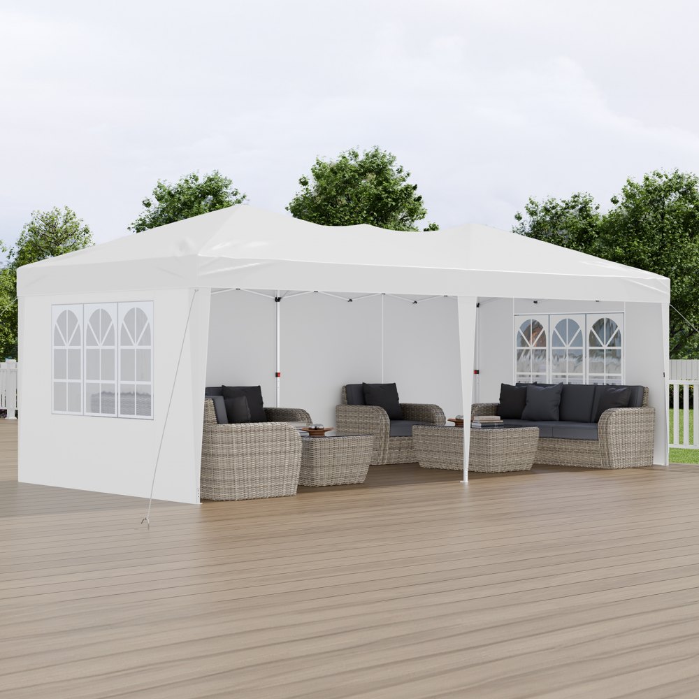 VEVOR Pop Up Canopy, 10 x 20 FT Instant Canopy Portable Gazebo with 3 Sidewalls & 2 Ventilated Windows, Height Adjustable Pop-Up Outdoor Shelter Tent for Events, Patio, Backyard, Party, Parking
