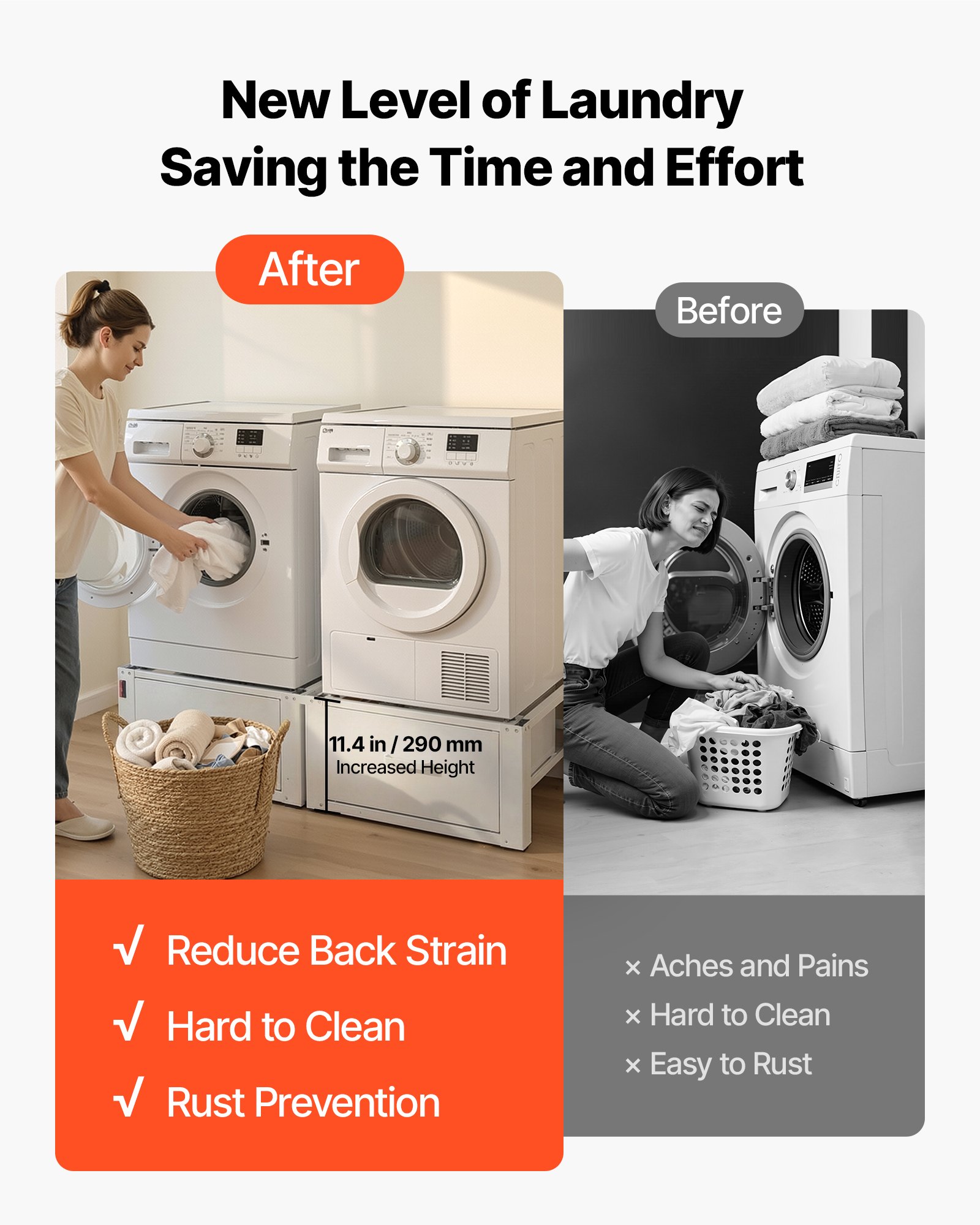 VEVOR Wasmachineonderstel, 290 mm hoog, Wasmachineverhoger met lade, Draagvermogen 150 kg, Antislipvoetjes, Stalen Wasdrogeronderstel, Sokkel, Universeel compatibel, Wit, 2-pack