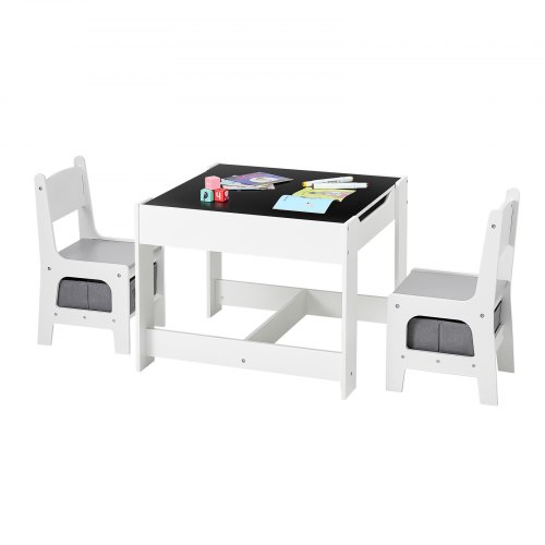 VEVOR Kindertafel met 2 stoelen en stoffen opbergbox onder de stoelen, knutseltafelset voor lezen, leren, tekenen en schrijven, kinderzitset voor kinderdagverblijf, knutseltafel, speeltafel, bureau