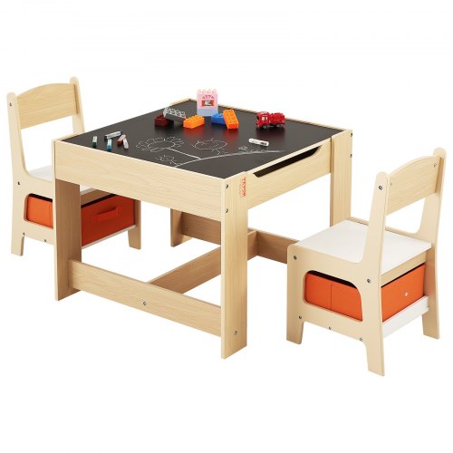 VEVOR Kindertafel met 2 stoelen en stoffen opbergbox onder de stoelen, knutseltafelset voor lezen, leren, tekenen, schrijven, kinderzitgroep voor kinderdagverblijf, knutseltafel, speeltafel, bureau
