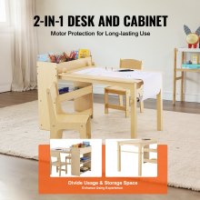VEVOR children's seating group, children's table, 2 children's chairs, 1 table, children's seating group made of P2 grade MDF, 2 in 1 children's table set, desk and cupboard, suitable for children aged 2-8 years, playroom