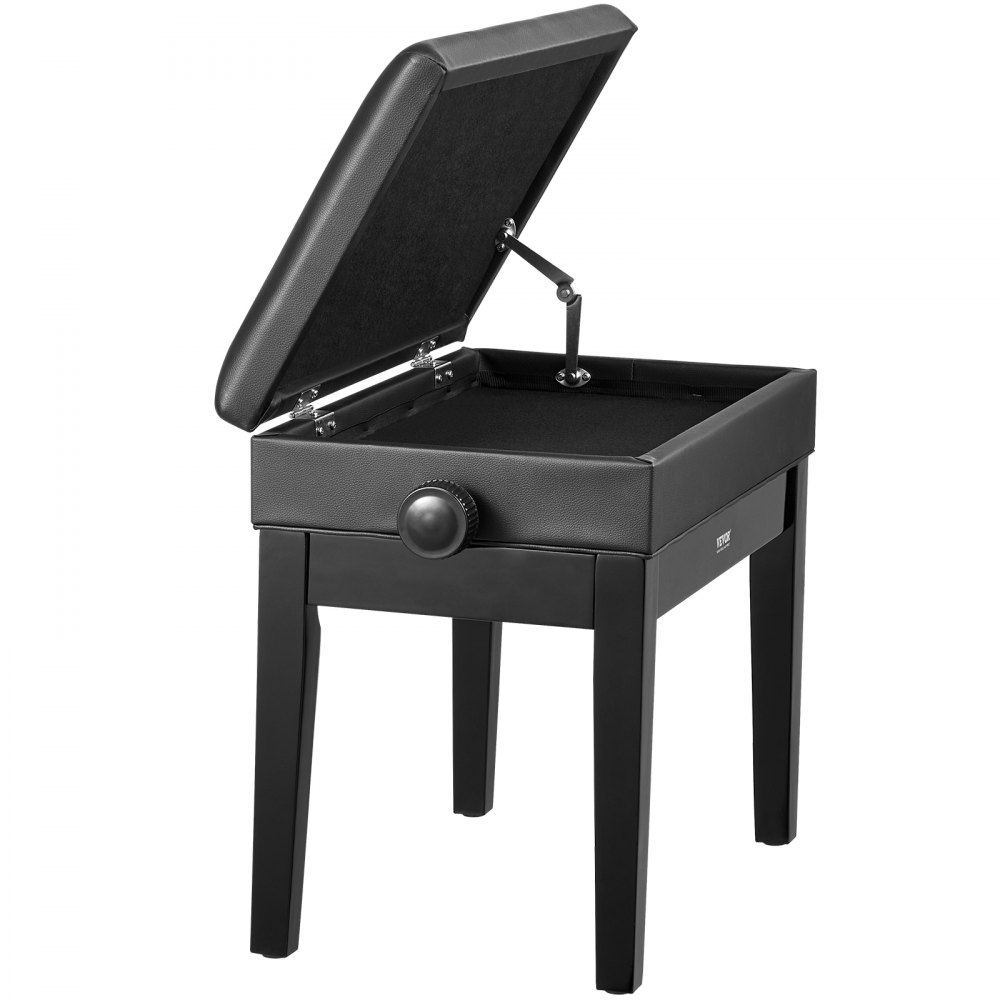 VEVOR Piano Bench, 22" x 13" x 19.3", Keyboard Piano Chair with 19.3"-22.8" Adjustable Height, Padded Cushion, Storage Compartment for Music Books, Wooden Piano Stool Seat, for Vanity, Living Room