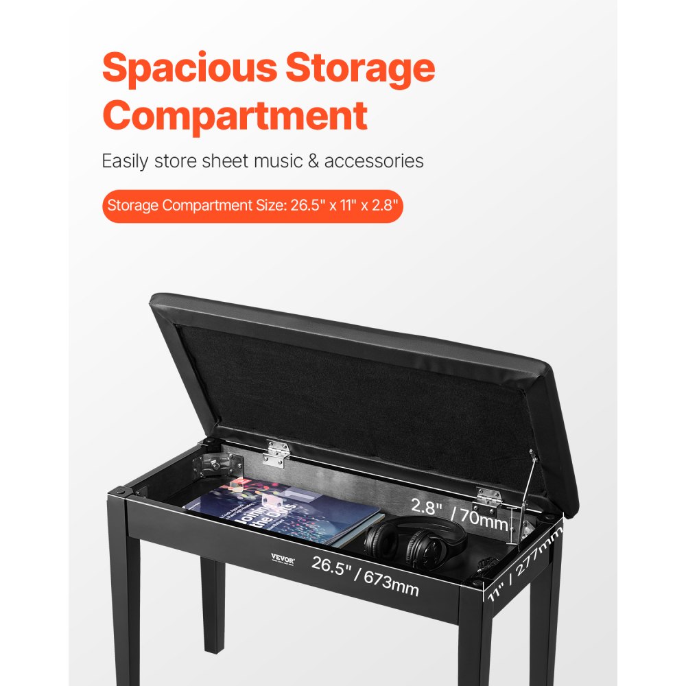 VEVOR Pianokruk 750 x 355 x 490 mm, Pianobank, Pianostoel met hoogwaardige bekleding, Opbergvak voor muziekboeken, Houten pianobank, Krukzitting, Voor kaptafel en woonkamer