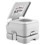 VEVOR portable toilet with open lid, white color, featuring user instructions and pull handle.