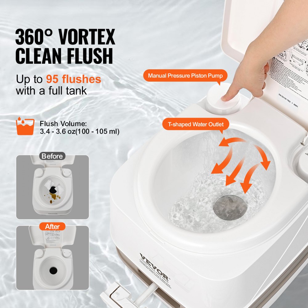 VEVOR Camping Toilet Mobile Toilet 12 + 10 L, Portable Camping Toilet with Pressure Flush Design 386 x 340 x 333 mm Travel Toilet Emergency Toilet Toilets 199.6 kg Weight Capacity Motorhome Toilet