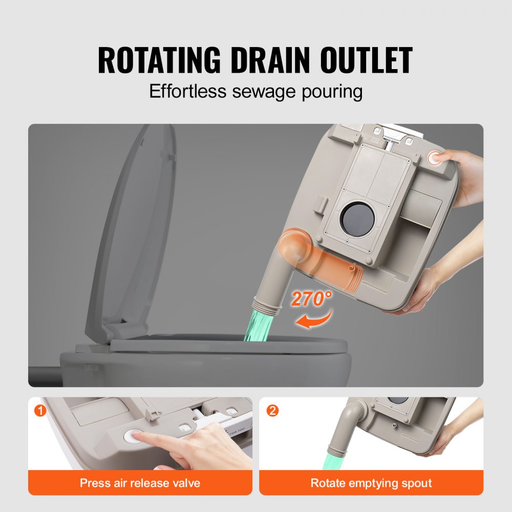 VEVOR Camping Toilet Mobile Toilet 12 + 10 L, Portable Camping Toilet with Pressure Flush Design 386 x 340 x 333 mm Travel Toilet Emergency Toilet Toilets 199.6 kg Weight Capacity Motorhome Toilet