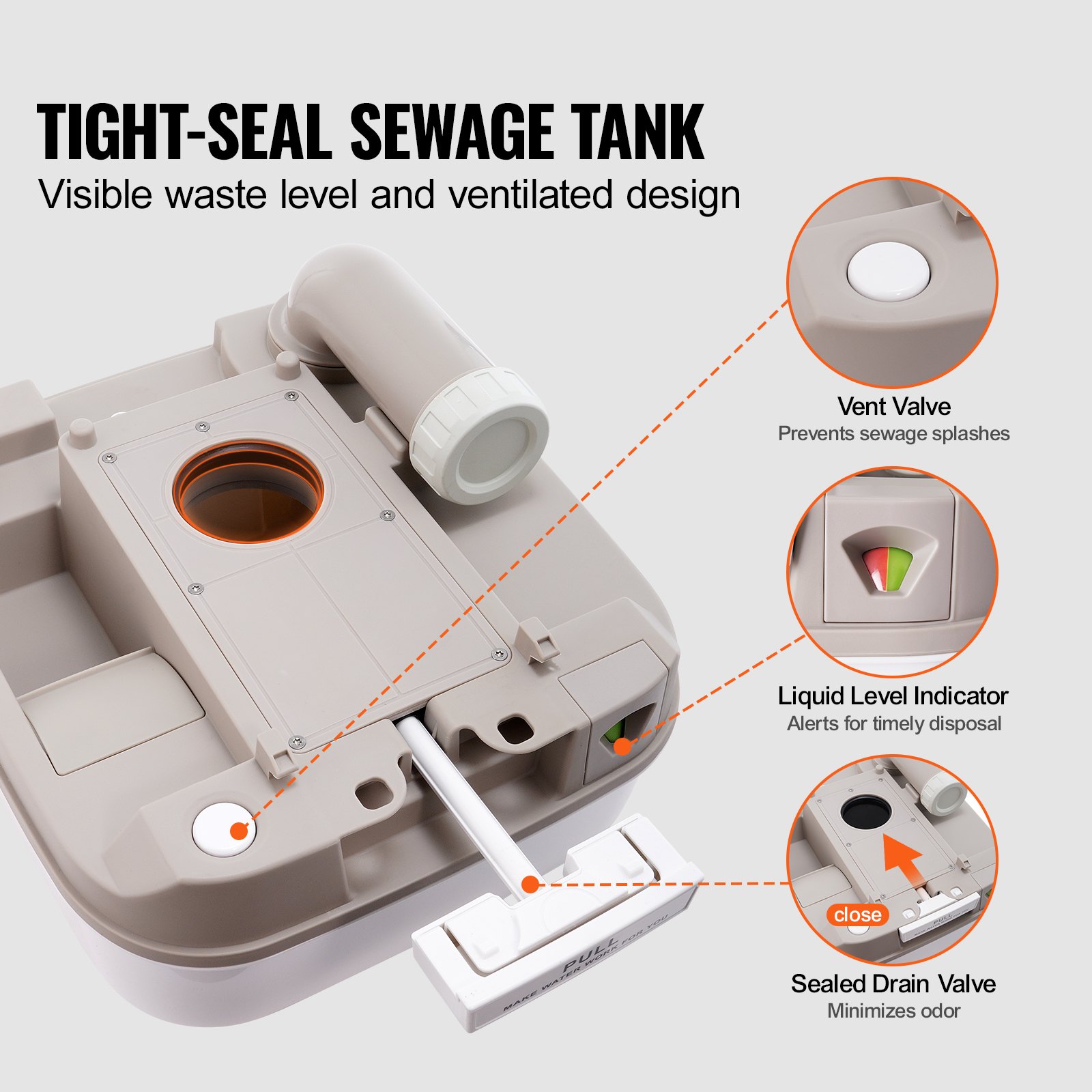 VEVOR Camping Toilet Mobile Toilet 12 + 10 L, Portable Camping Toilet with Pressure Flush Design 386 x 340 x 333 mm Travel Toilet Emergency Toilet Toilets 199.6 kg Weight Capacity Motorhome Toilet