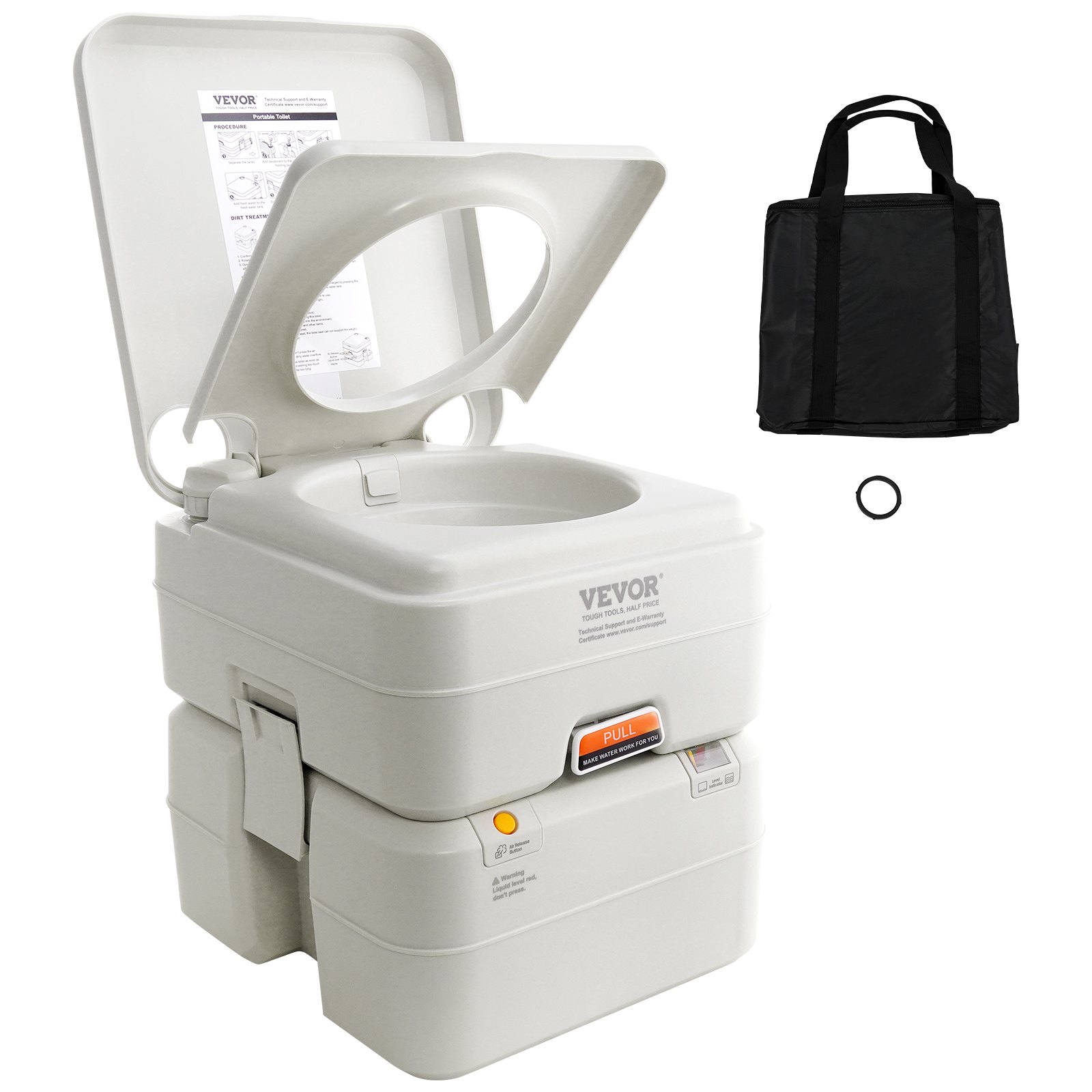 VEVOR Camping Toilet Mobile Toilet 20 + 12 L, Portable Camping Toilet with Pressure Flush Design 390x345x390 mm Travel Toilet Emergency Toilet White Toilets 199.6 kg Weight Capacity Motorhome Toilet