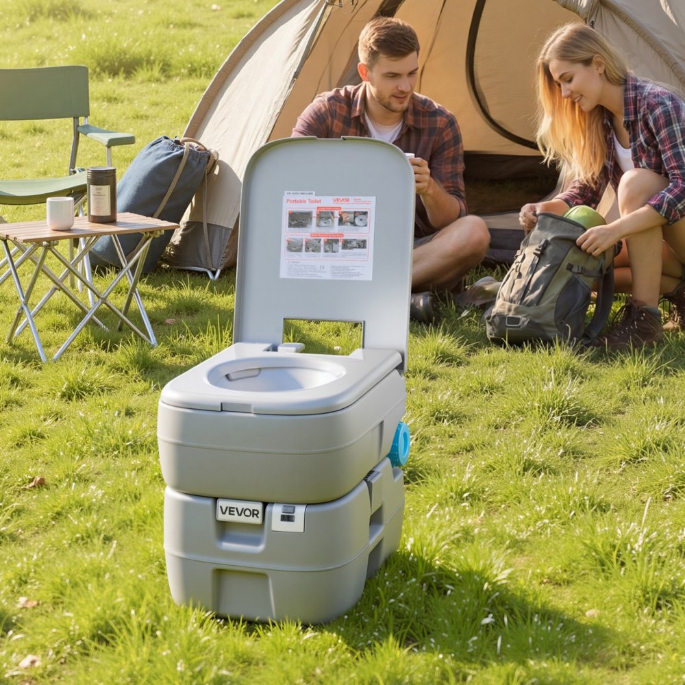 VEVOR draagbaar toilet met verwijderbare afvaltank van 30 liter en 200 spoelingen, campingtoilet, reistoilet met vulniveau-indicator, geschikt voor camperreizen, kamperen, wandelen, boottochten en excursies.