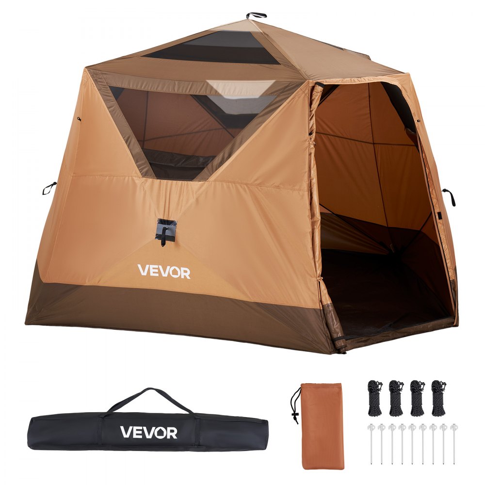 VEVOR Campingtent voor 6 personen, pop-up tent met regenhoes en gaasramen, snel op te zetten in 60 seconden, draagbare tent met draagtas voor gezinskamperen en wandelen, 330x213x204 cm