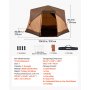 VEVOR Campingtent voor 6 personen, pop-up tent met regenhoes en gaasramen, snel op te zetten in 60 seconden, draagbare tent met draagtas voor gezinskamperen en wandelen, 330x213x204 cm