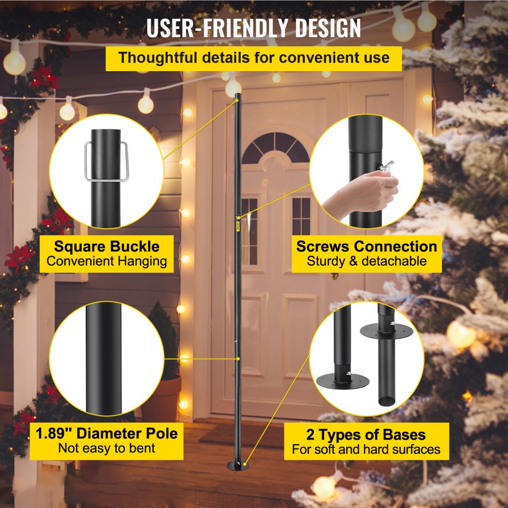VEVOR set van 4 kerstverlichting paal 20kg draagvermogen kerstverlichting staven 322cm totale lengte kerstverlichting vlaggenmast Q195 staal Voor het ophangen van decoraties zoals kerstverlichting wimpels lantaarns vlaggen