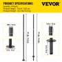 VEVOR set van 4 kerstverlichting paal 20kg draagvermogen kerstverlichting staven 322cm totale lengte kerstverlichting vlaggenmast Q195 staal Voor het ophangen van decoraties zoals kerstverlichting wimpels lantaarns vlaggen