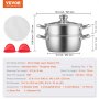 VEVOR 24cm steamer pot stainless steel with glass lid, 1 tier (1x pressure cooker and 1x soup pot) steamer steamer pot induction steamer pot pressure cooker cooking pot for vegetables, fish, soup, dumplings