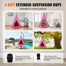 VEVOR hanggrot ø 100 x 132 cm hangstoel 113 kg draagvermogen hangmat van 600D Oxford stof en stalen frame hangzit hangtent schommel therapieschommel hangschommel kinderen
