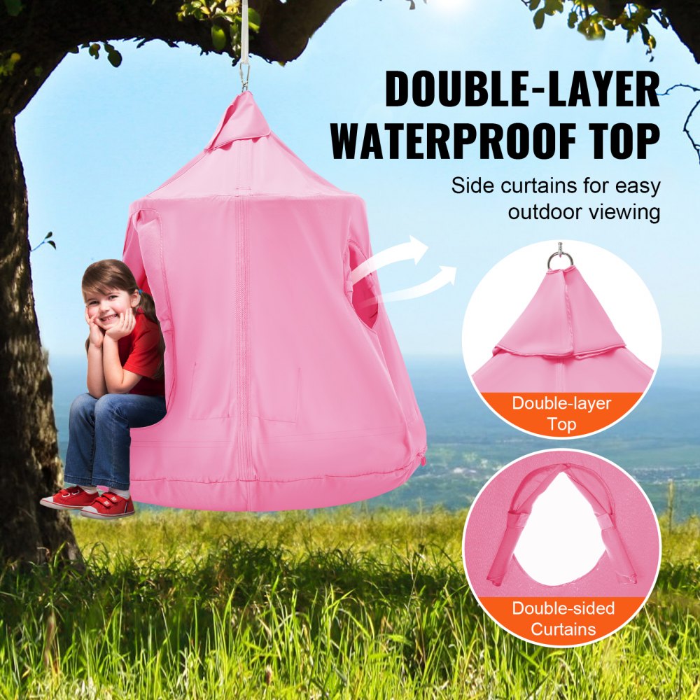 VEVOR hangende grot 150kg capaciteit hangende tent schommel binnen buiten hangmat zintuiglijke hangstoel met LED-lichtslingers plafondschommel hangende tent voor kinderen volwassenen roze