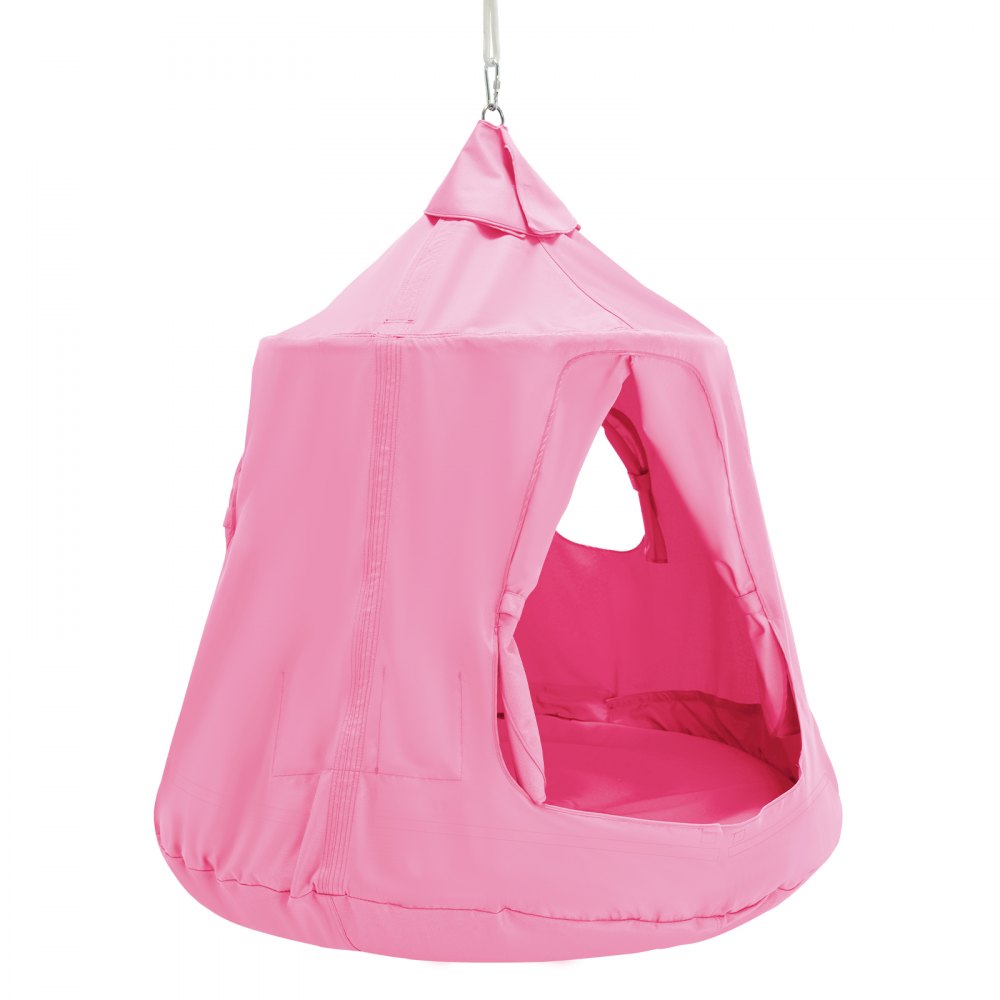 VEVOR hangende grot 150kg capaciteit hangende tent schommel binnen buiten hangmat zintuiglijke hangstoel met LED-lichtslingers plafondschommel hangende tent voor kinderen volwassenen roze