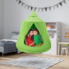 VEVOR hangende grot, hangende tent met een capaciteit van 150 kg, voor binnen en buiten, hangende tas, sensorische schommelstoel met LED-lichtsnoeren, 110 x 117 cm, hangende tent, hangende stoel voor kinderen en volwassenen, groen