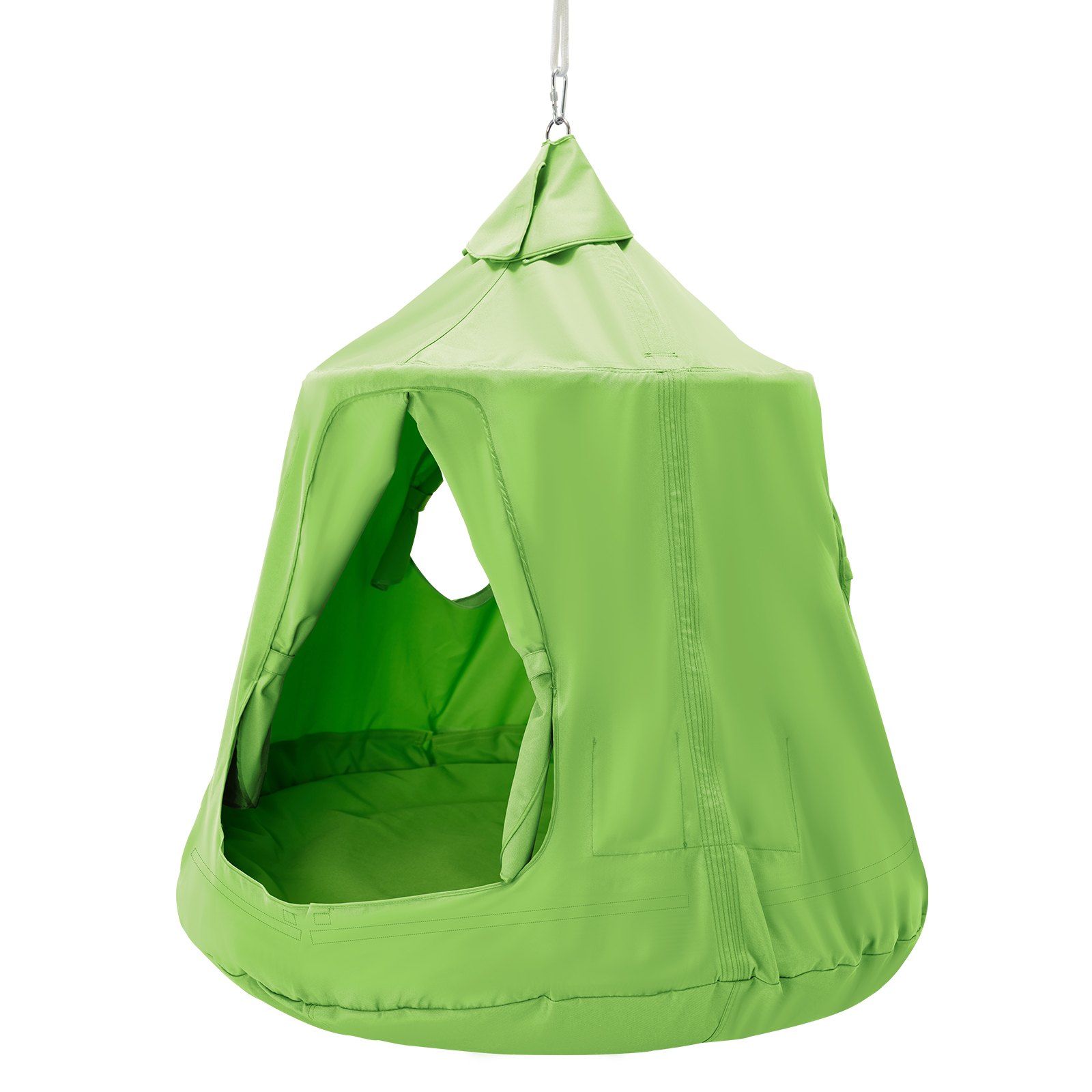 VEVOR hangende grot, hangende tent met een capaciteit van 150 kg, voor binnen en buiten, hangende tas, sensorische schommelstoel met LED-lichtsnoeren, 110 x 117 cm, hangende tent, hangende stoel voor kinderen en volwassenen, groen