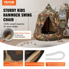 VEVOR Hanggrot Hangende tent met een capaciteit van 150 kg voor gebruik binnen en buiten Hangtas Sensorische schommelstoel met LED-lichtsnoeren 110 x 117 cm Hangende tent Hangstoel voor kinderen en volwassenen Camouflagekleur