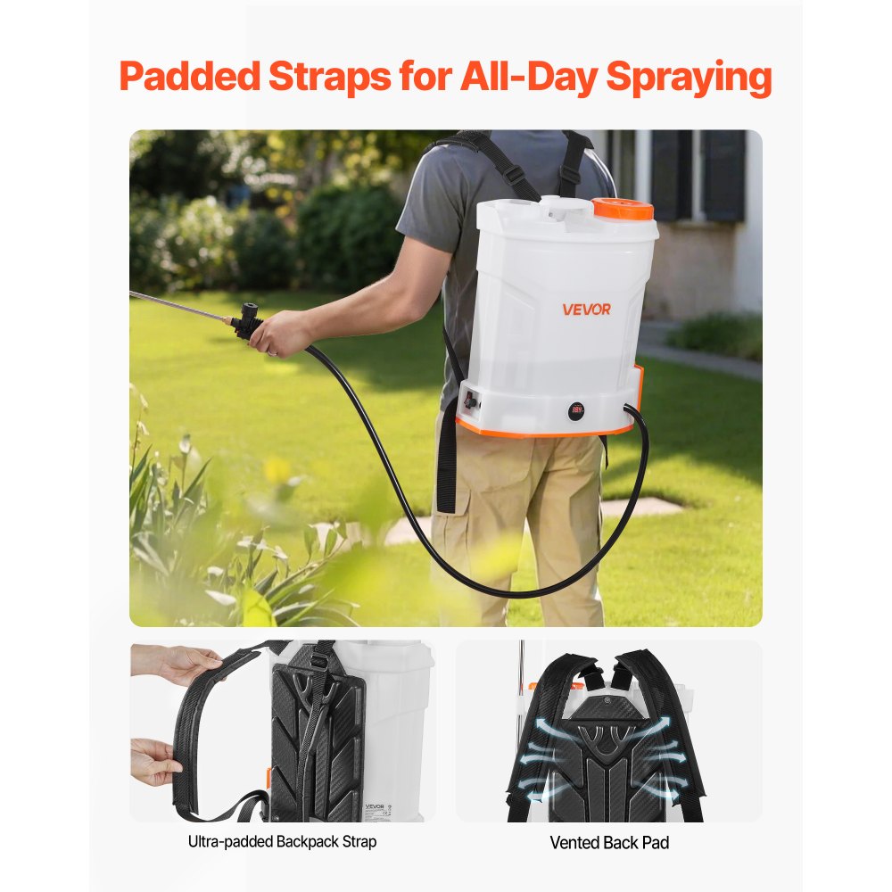 VEVOR Draadloze Spuitmachine, 12 L, Elektrische Rugzakspuit met Druk, 2 Uitschuifbare Spuitlansen en 5 Sproeiers, Instelbare Druk 0–6 bar, 2 Uur Gebruiksduur, Draagbare Pompspuit voor Tuin, Erf en Gazon