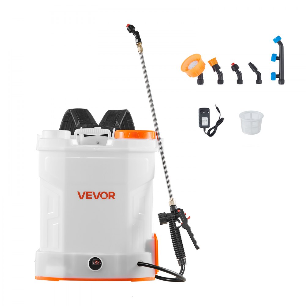 VEVOR Draadloze Spuitmachine, 12 L, Elektrische Rugzakspuit met Druk, 2 Uitschuifbare Spuitlansen en 5 Sproeiers, Instelbare Druk 0–6 bar, 2 Uur Gebruiksduur, Draagbare Pompspuit voor Tuin, Erf en Gazon
