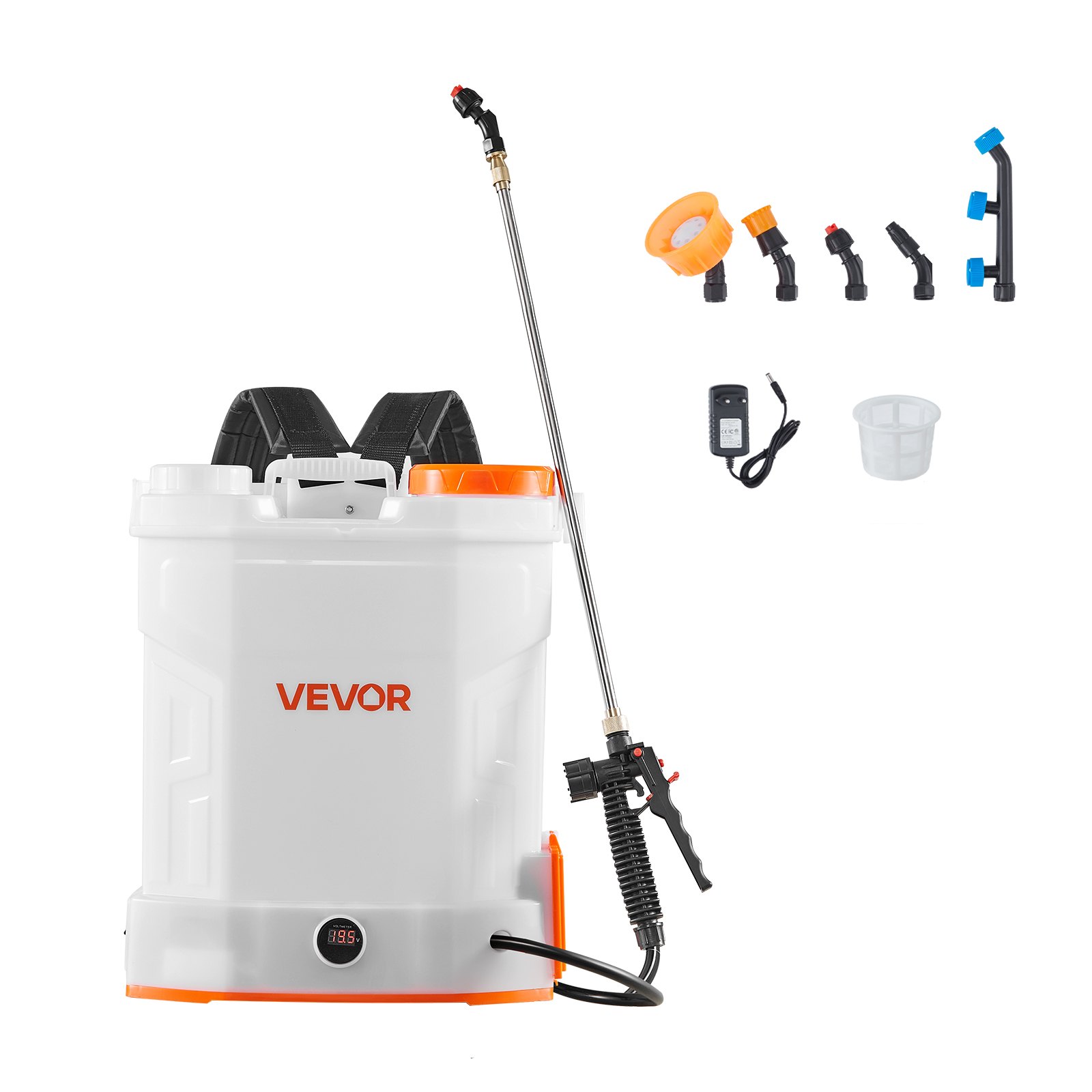 VEVOR Draadloze Spuitmachine, 12 L, Elektrische Rugzakspuit met Druk, 2 Uitschuifbare Spuitlansen en 5 Sproeiers, Instelbare Druk 0–6 bar, 2 Uur Gebruiksduur, Draagbare Pompspuit voor Tuin, Erf en Gazon