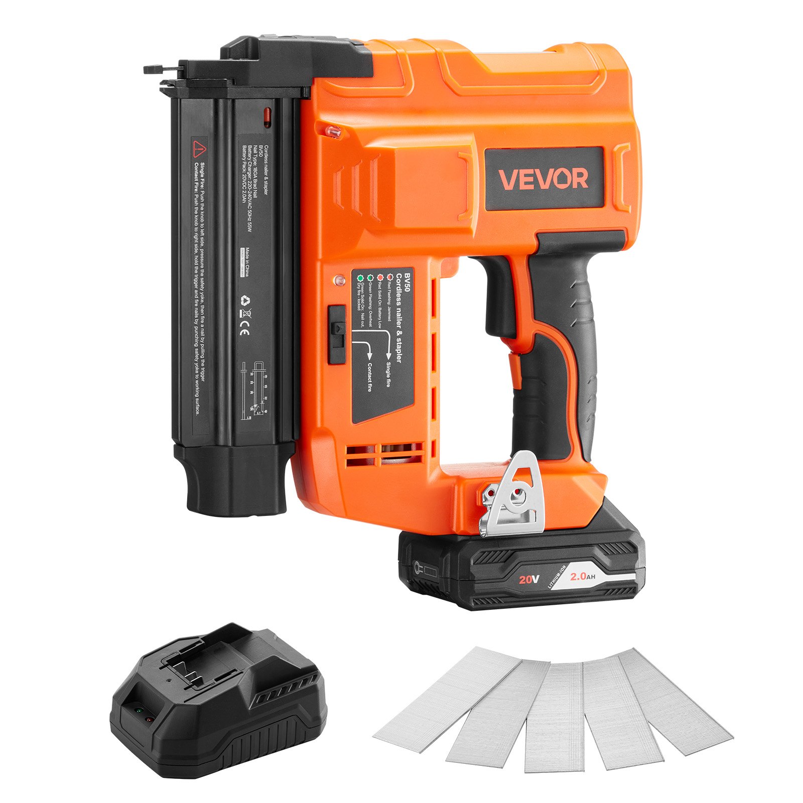 VEVOR Accu-spijkerpistool 18 Gauge 20V Accu-spijkerpistool, 100 spijkers/min, met 500 spijkers & 2,0 Ah Lithium-accu & oplader & instelbare spijkerdiepte, voor doe-het-zelf houtbewerking