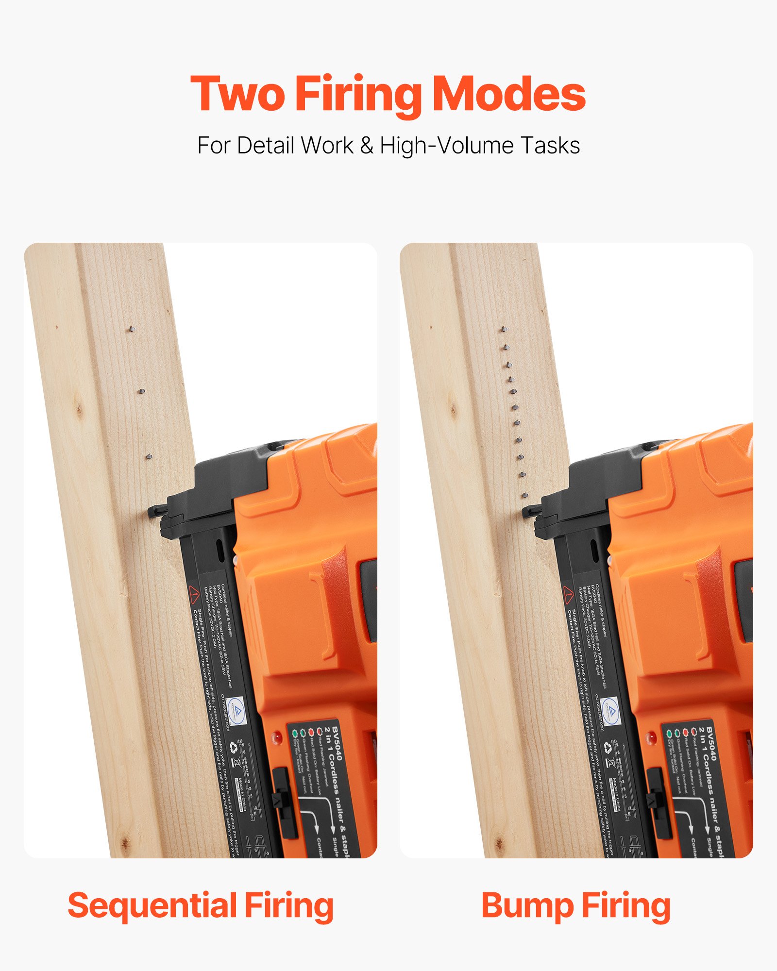 VEVOR 2-in-1 draadloze spijkerpistool, 18 gauge, 20V draadloze spijker- en nietmachine, 100 spijkers/min, met 500 spijkers & 500 nietjes & 2 x 2,0 Ah lithiumbatterijen & oplader, voor doe-het-zelf houtbewerking