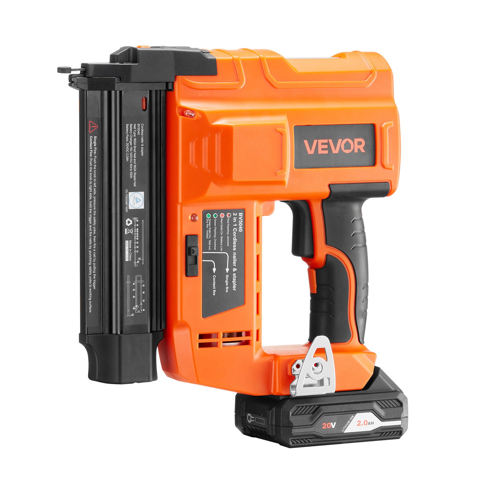 VEVOR 2-in-1 draadloze spijkerpistool, 18 gauge, 20V draadloze spijker- en nietmachine, 100 spijkers/min, met 500 spijkers & 500 nietjes & 2 x 2,0 Ah lithiumbatterijen & oplader, voor doe-het-zelf houtbewerking