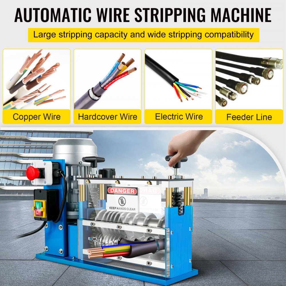 VEVOR Elektrische Draadstripmachine Blauw Elektrische Koperdraad Stripper 1,5-38 mm Automatische Elektrische Draadstripmachine Gemaakt van Aluminium, Acryl en Koperdraad met 370 W Hogesnelheidsmotor