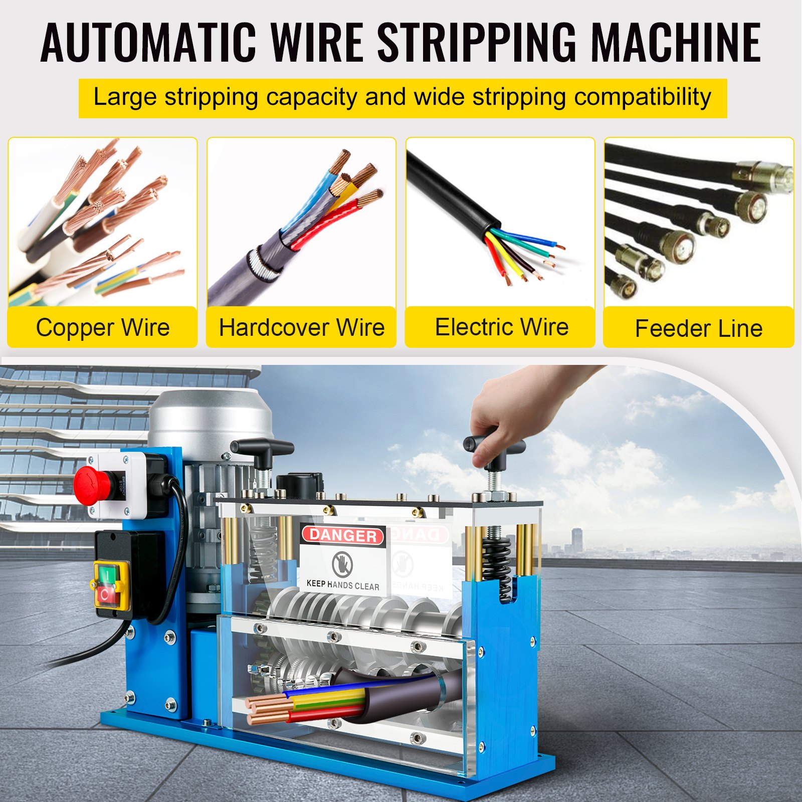 VEVOR Elektrische Draadstripmachine Blauw Elektrische Koperdraad Stripper 1,5-38 mm Automatische Elektrische Draadstripmachine Gemaakt van Aluminium, Acryl en Koperdraad met 370 W Hogesnelheidsmotor
