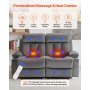 VEVOR Loveseat Relaxstoel, Elektrische Relaxfauteuil met Verwarming & Massagefunctie, Fluwelen Massagestoel met USB-poorten, Bekerhouders & Zijvakken, Tv-stoel voor Woonkamer, Grijs