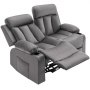 VEVOR Loveseat Relaxstoel, Elektrische Relaxfauteuil met Verwarming & Massagefunctie, Fluwelen Massagestoel met USB-poorten, Bekerhouders & Zijvakken, Tv-stoel voor Woonkamer, Grijs