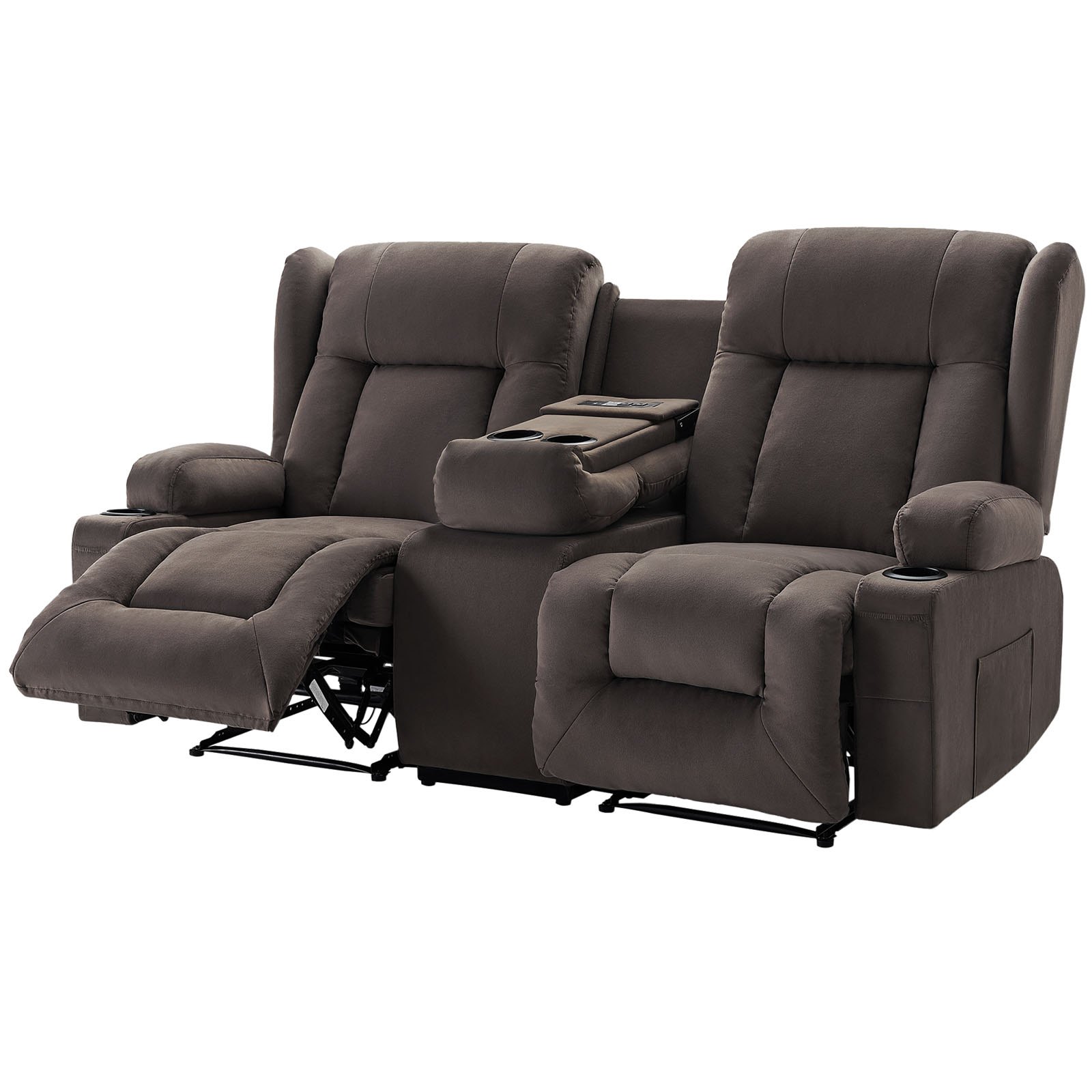 VEVOR Loveseat Relaxfauteuil, Elektrische Relaxbank met Verwarming & Massagefunctie, Massagestoel met Centrale Bediening, USB-poorten, Bekerhouders & Zijvakken, Bank voor Woonkamer, Bruin