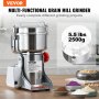 VEVOR Portable Grain Mill 2500g Grinder 3750W, Multifunction Kitchen Mill Stainless Steel Mill, Powder Machine Timing Dry Mill for Herbs/Spices/Grains etc. Including Blades & Brushes