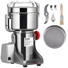 VEVOR Portable Grain Mill 2500g Grinding Machine 3750W Multifunction Kitchen Mill Stainless Steel Grinder Powder Machine Timing Dry Mill for Herbs/Spices/Grains etc. Includes Blades & Brushes