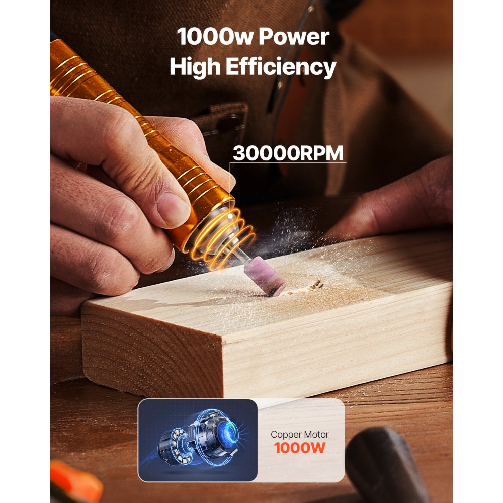 VEVOR Flex Shaft Sander, 1000W 30.000 RPM Roterend Gereedschap, Multifunctionele Hangende Schuurmachine met 31 Accessoires en Voetpedaal voor Houtsnijden, Polijsten, Boren en Polijsten