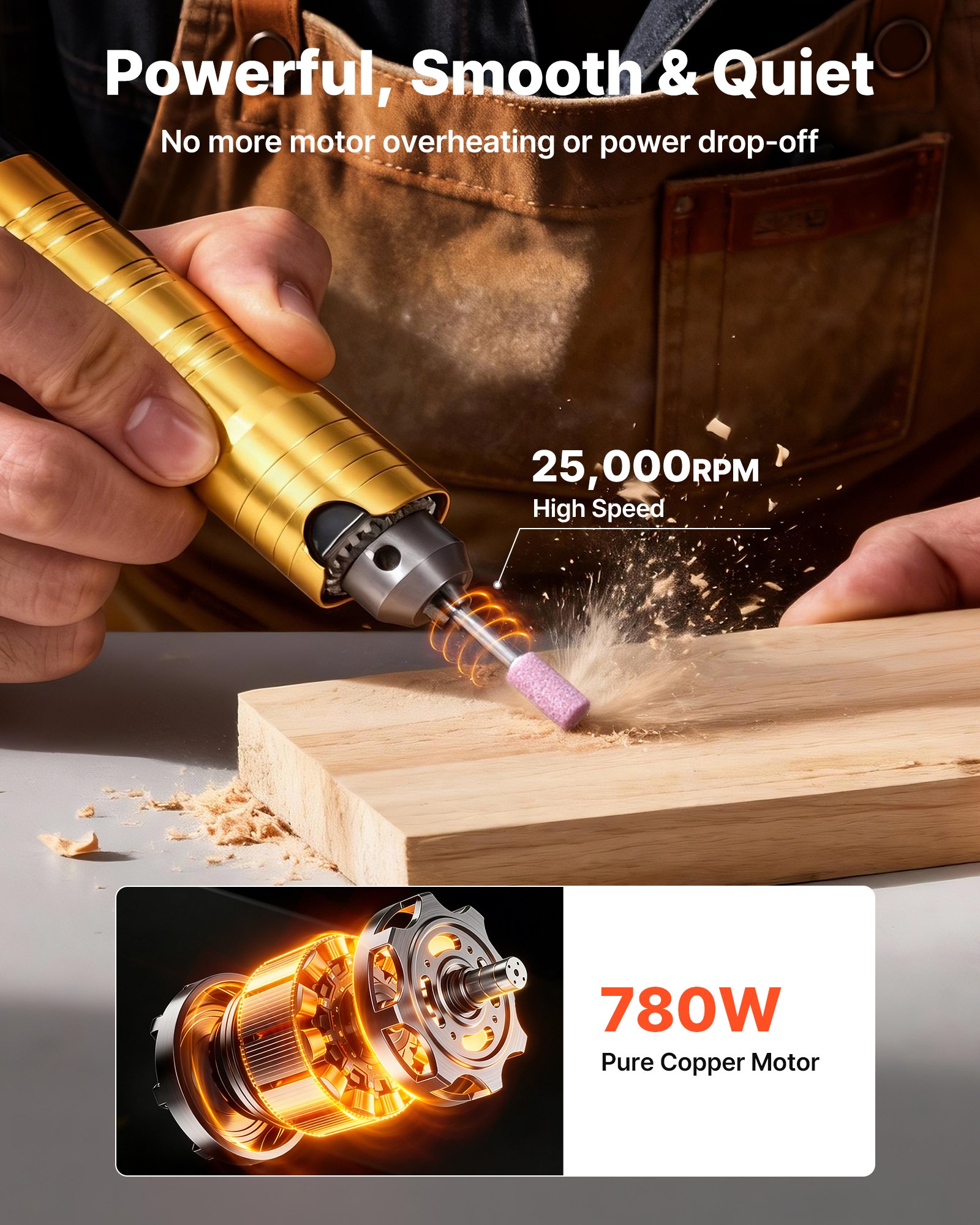 VEVOR elektrische roterende machine, 780 W, 25.000 tpm, flexibele as roterende machine met voetpedaalbediening, hangende freesmachine met 112-delige accessoire set, hogesnelheidsslijpen voor slijpen, polijsten en snijden