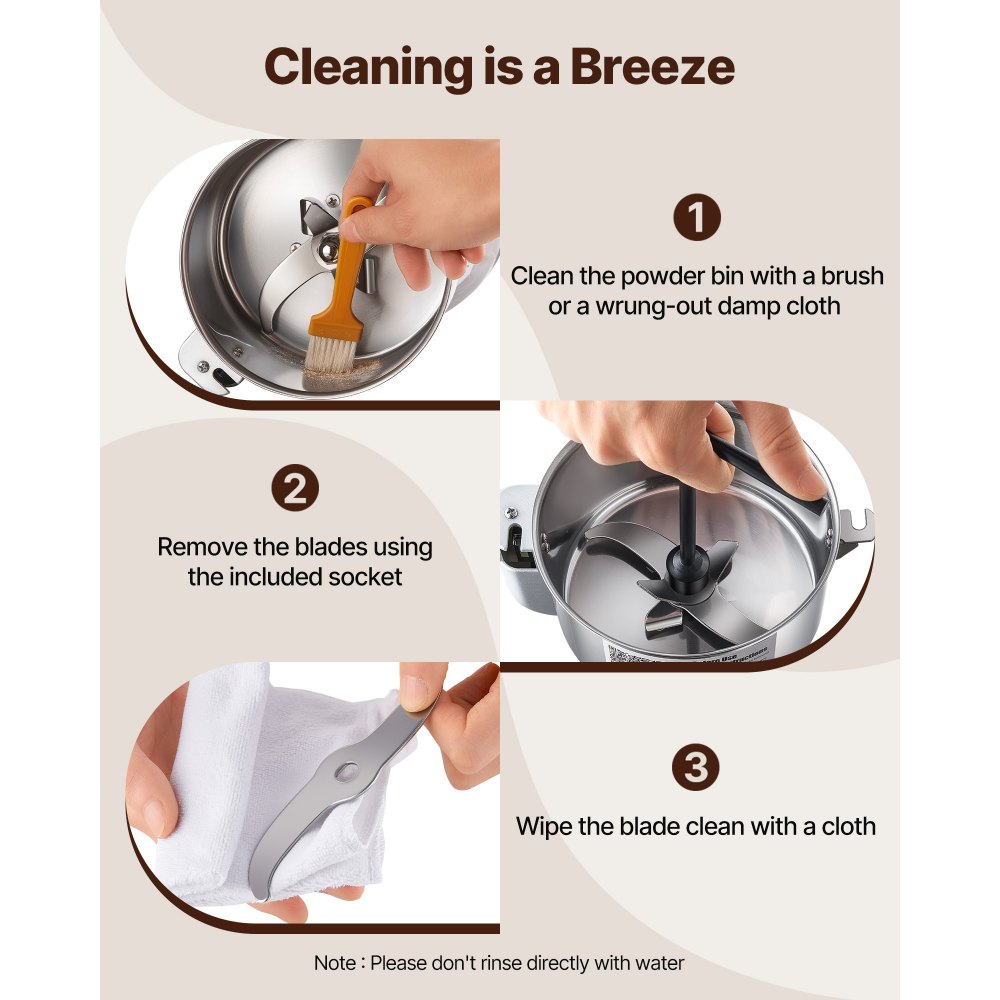 VEVOR elektrische graanmolen, hogesnelheidskruidenmolen met 850 W, roestvrijstalen verpulveraar, voor droge granen, specerijen, muesli, koffie, maïs, peper, 163 x 135 x 345 mm