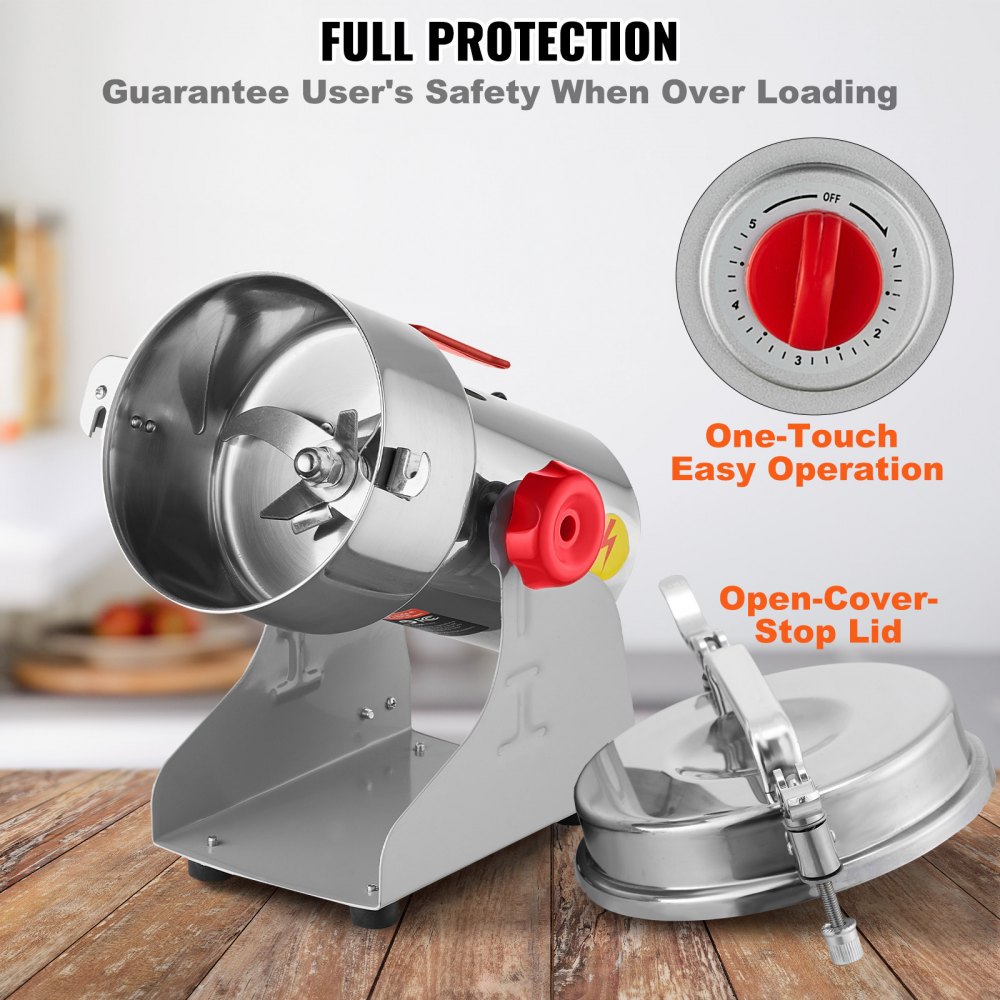 VEVOR 500g Electric Grain Mill Grinder, High Speed 2000W Commercial Spice Grinders, Stainless Steel Pulverizer Powder Machine, for Dry Grains Spices Cereals Coffee Corn Pepper, Swing Type