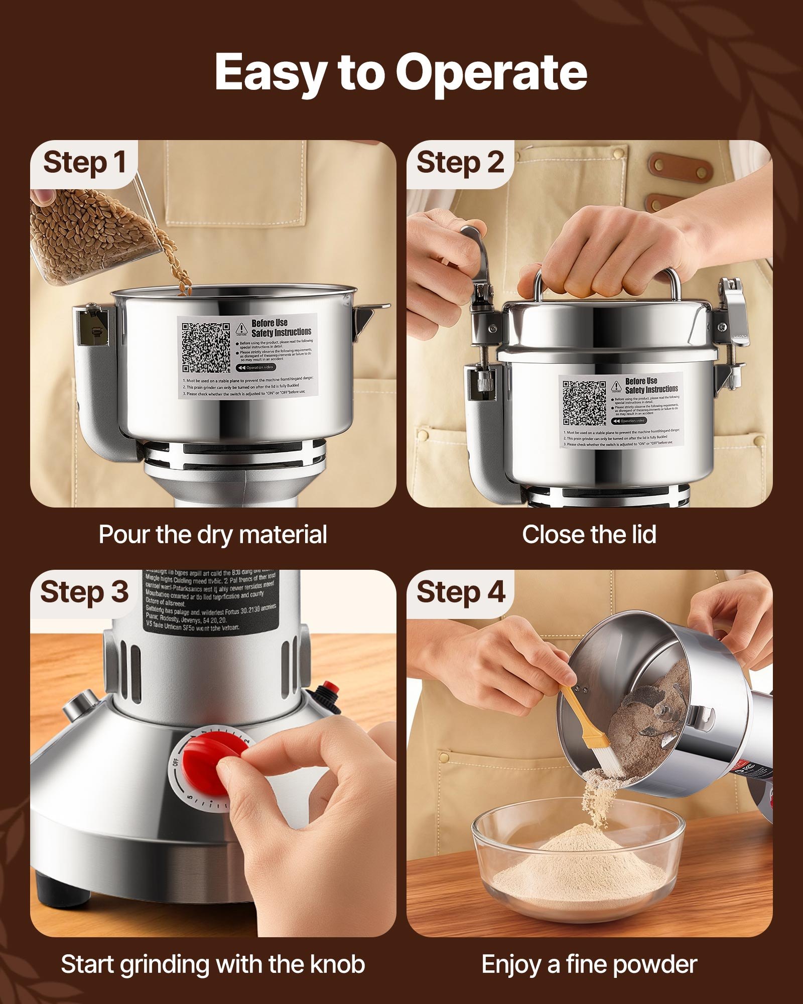 VEVOR 550g Electric Grain Mill Grinder, High Speed 2000W Commercial Spice Grinders, Stainless Steel Pulverizer Powder Machine, for Dry Grains Spices Cereals Coffee Corn Pepper, Straight Type